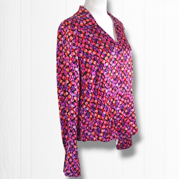 I.e. Women's Colorful Dotted Long Sleeve Button Down 100% Silk Blouse Size 12 - Picture 5 of 14